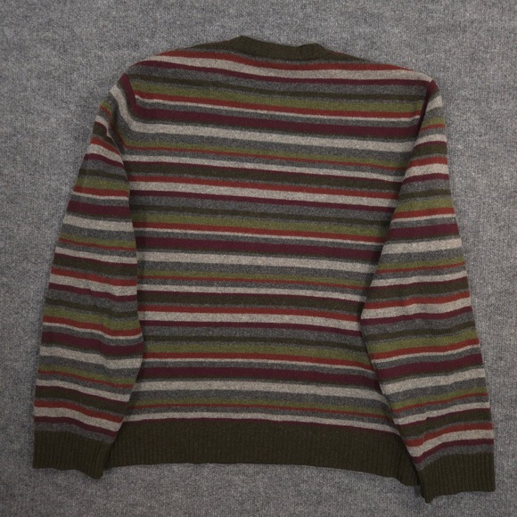 J Crew Sweater Mens XL Green Multi Striped Lambswool Crewneck Grandpa Pullover - Picture 3 of 7